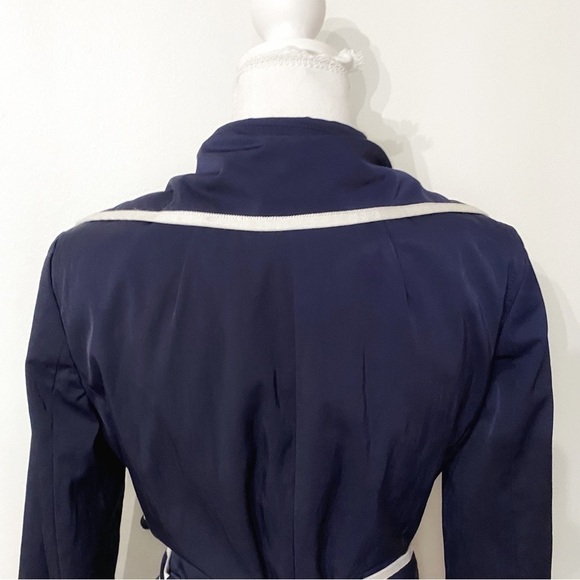 BANANA REPUBLIC NAVY WHITE BUTTON FRONT BELTED TRENCH  COAT - XS - Picture 8 of 15